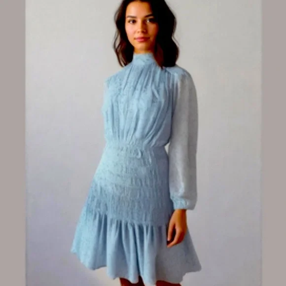 House of Harlow SHONA JOY Mock Neck Flowy Smocked Mini Dress Coquette SIZE LARGE - Picture 10 of 10